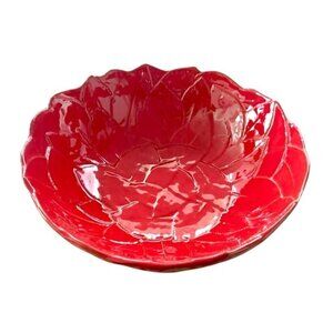 Vintage Leonardo Foglio Red Vietri Majolica Leaves Serving Bowl Made in Italy